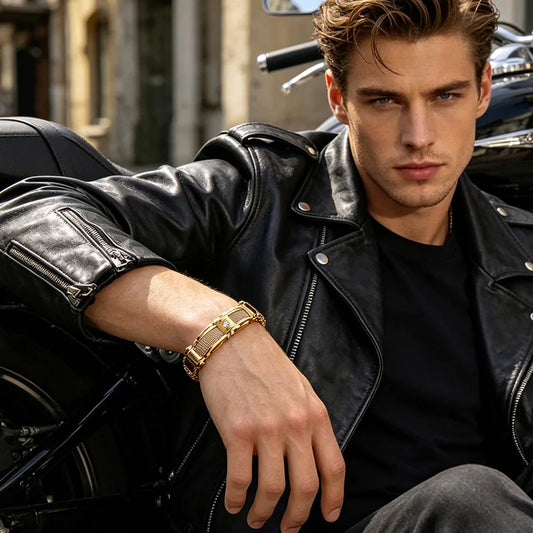 KALEN 210*13mm Stainless Steel Zircon Gold Chain Charm Bracelets for Men