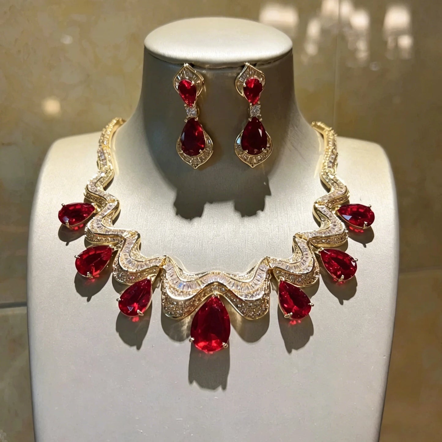 XM S211 Luxury Copper Platinum Plated Crystal Flower Necklace and Earrings Set for Women High End Jewelry for Wedding Engagement