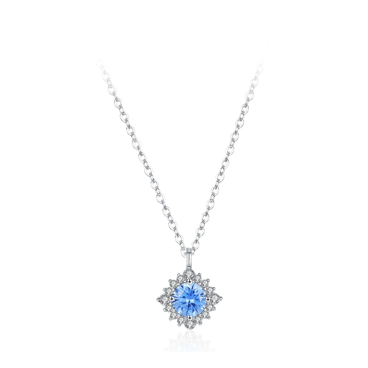 S&S 925 Silver Aquamarine Blue Zircon Necklace & Earrings Set | Sunflower Design | Rhodium-Plated
