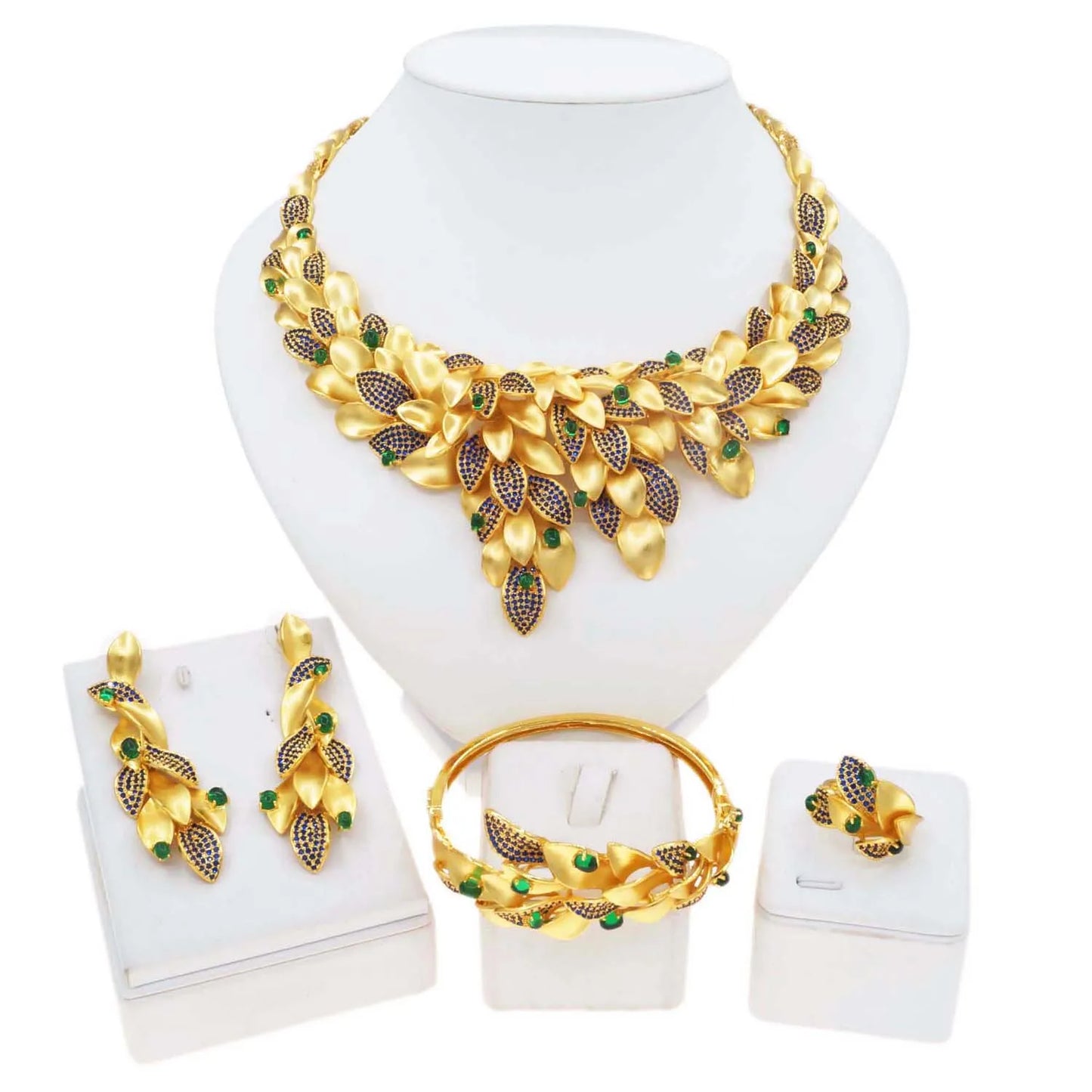Zhuerrui Factory American Gold Jewelry Set Cheap Green Diamond Beads Jewelry Sets Simple Women's Festival Gifts HZ23081197