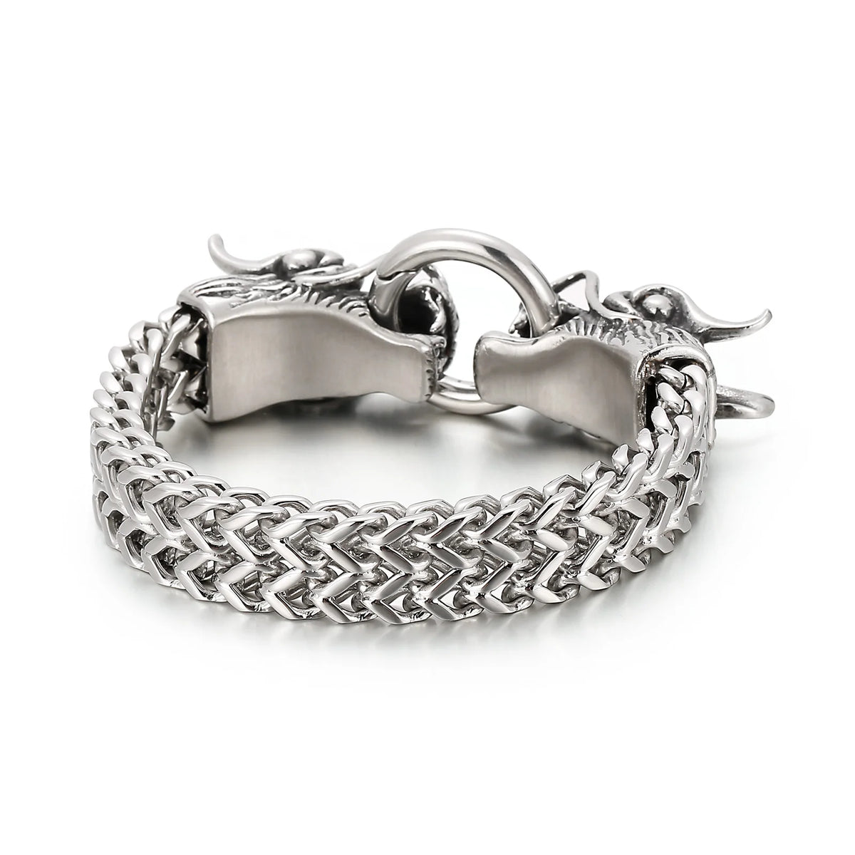 VIKING Double Dragon Multi-Layer Charm Bracelet – 316L Stainless Steel Men's Wide Silver Bangle