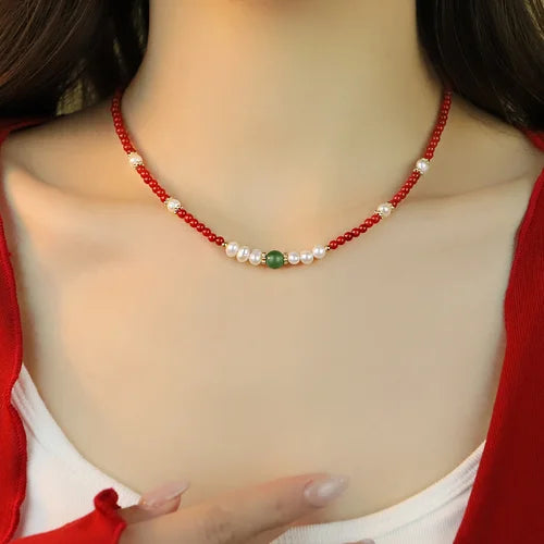 Red Coral Natural Pearls Fashion Accessories Set Fine Woman Ring Earrings Necklace Luxury Customized Jewelry Wedding