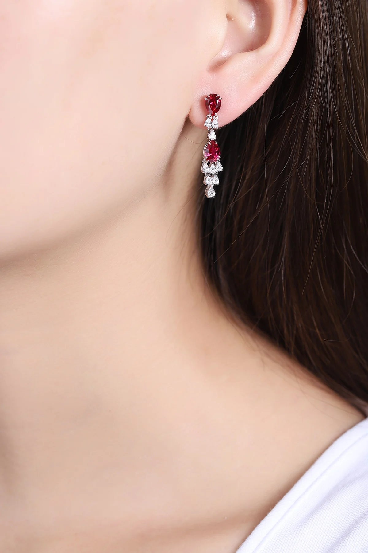 Gemfiori Anster High Quality S925 Lab Grown Ruby Earring Stud Dainty Gemstone Stud Earrings for Women Daily Wear Gift