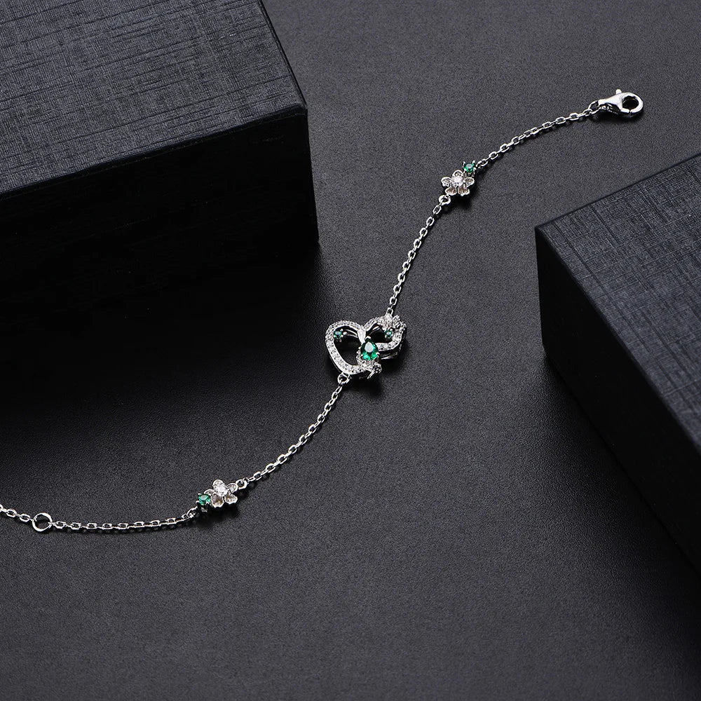 ArtistA Custom Fine Jewelry Set Lab Created Emerald 925 Silver Necklace Earrings Bracelet Rings St.Patrick's Day Gift