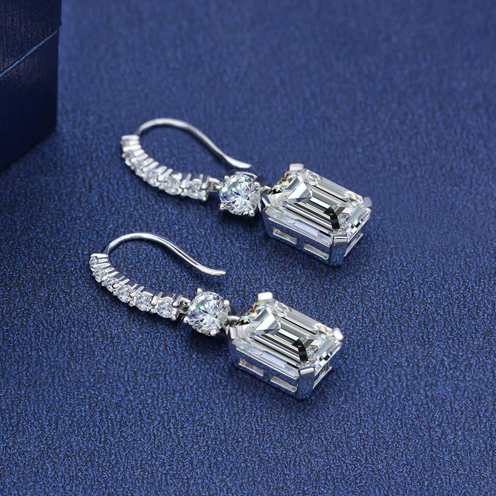 MUSHAN Jewelry Factory 925 Silver 8*11 High Carbon Diamond Earrings Rectangular Chamfered Flat 4 Carat Ear Hooks for Women