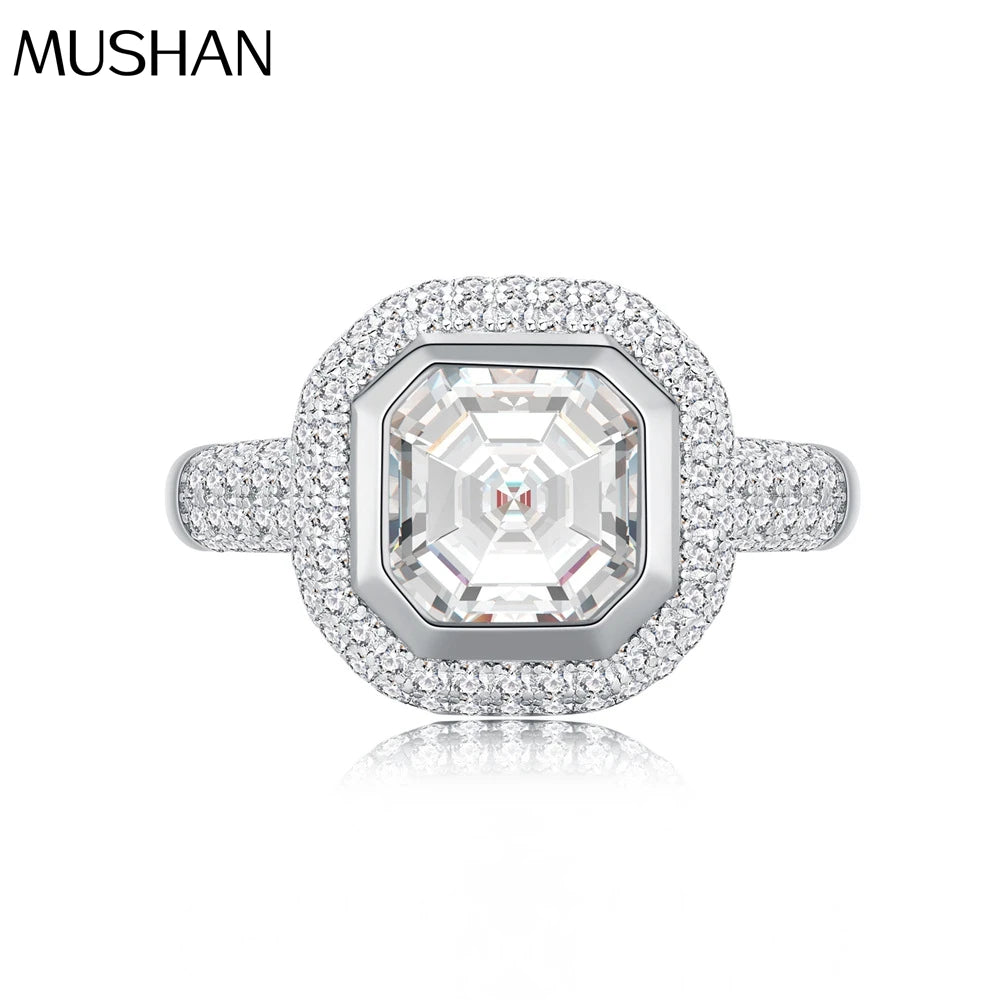 MuShan Jewelry Factory Three Dimensional Square Platinum Plated S925 Silver Zircon Diamond Women's Wedding Anniversary Party