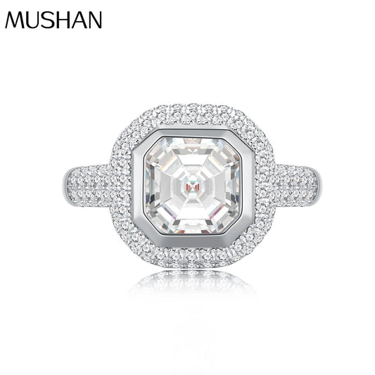 MuShan Jewelry Factory Three Dimensional Square Platinum Plated S925 Silver Zircon Diamond Women's Wedding Anniversary Party