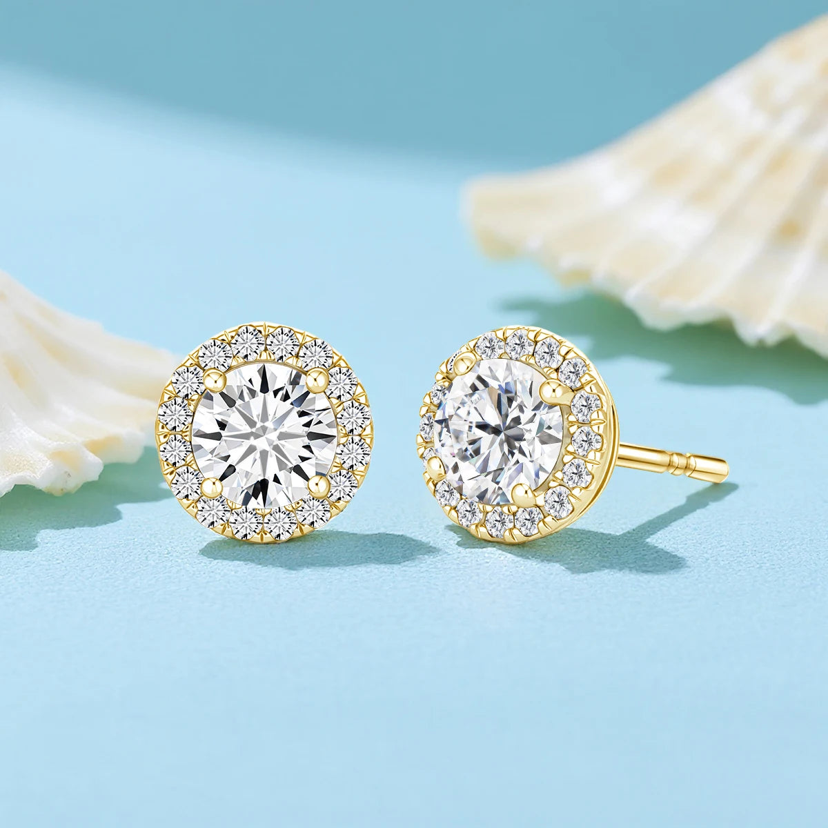 Gioiellieri Minimalist Designer Style 0.5ct Moissanite Diamond 14K Gold Halo Earrings Women's Holiday Valentine's Day Gift