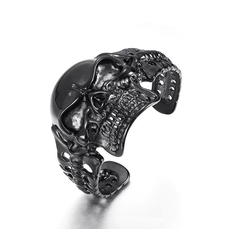 KALEN Punk Stainless Steel Men Bracelet Skull Cuff Open Bangle Bracelet