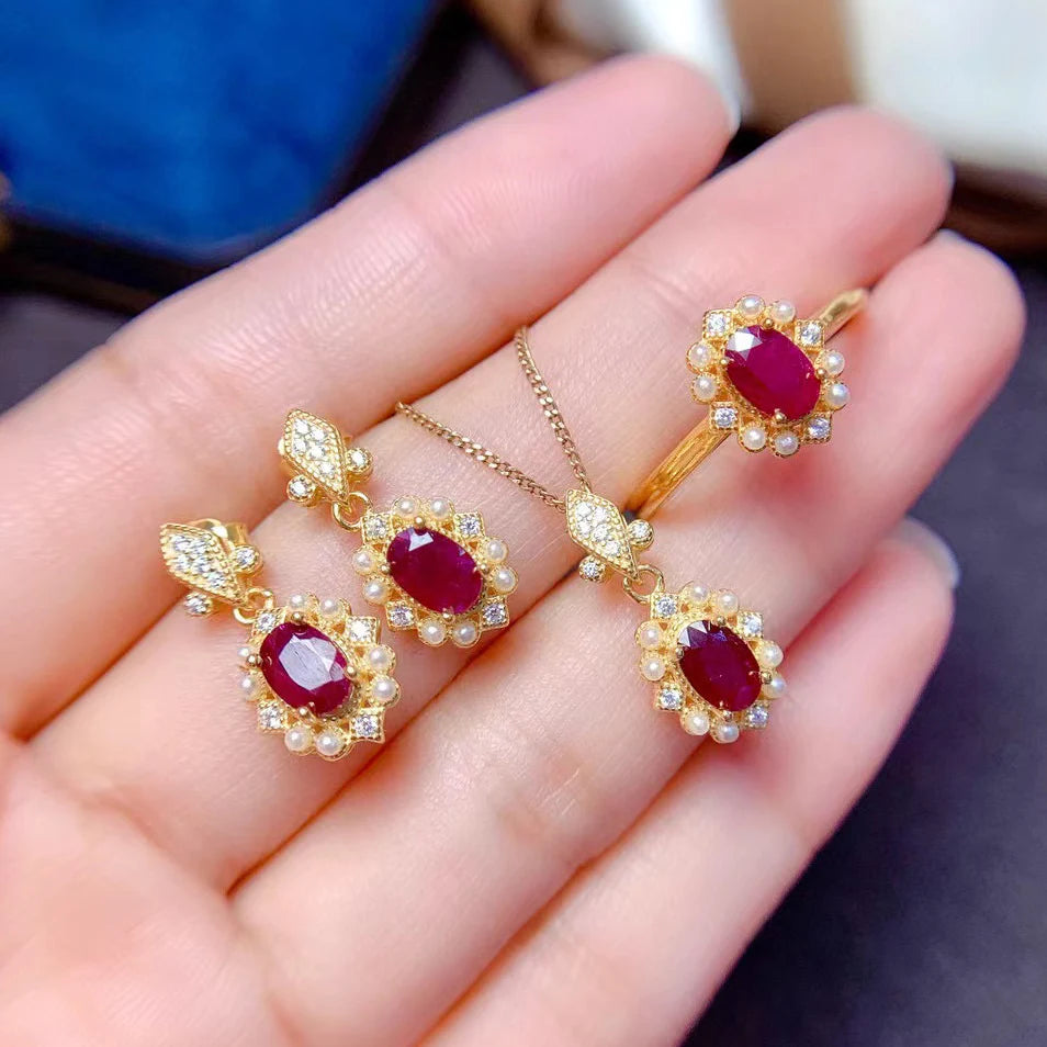 S&S Natural Ruby Jewellery – 925 Sterling Silver – Gold Plated – Ring, Pendant, Earrings & Set – Collection