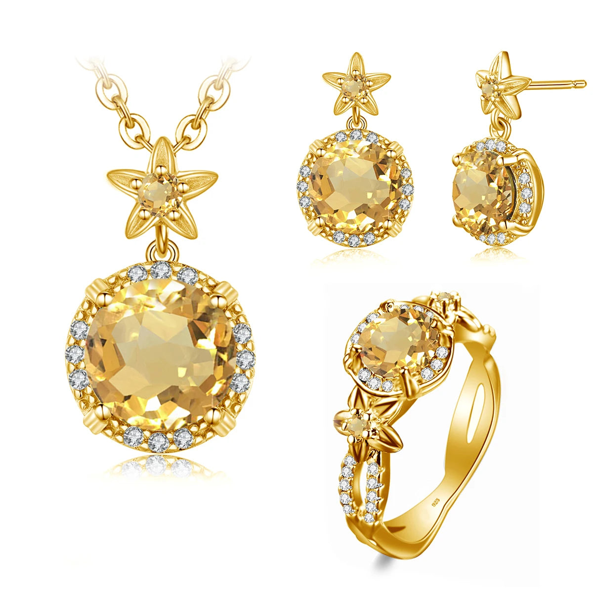 ArtistA French Noble Classic Jewelry Set Luxury Party Round Citrine 925 Ring Sterling Silver Women Jewellery Sets