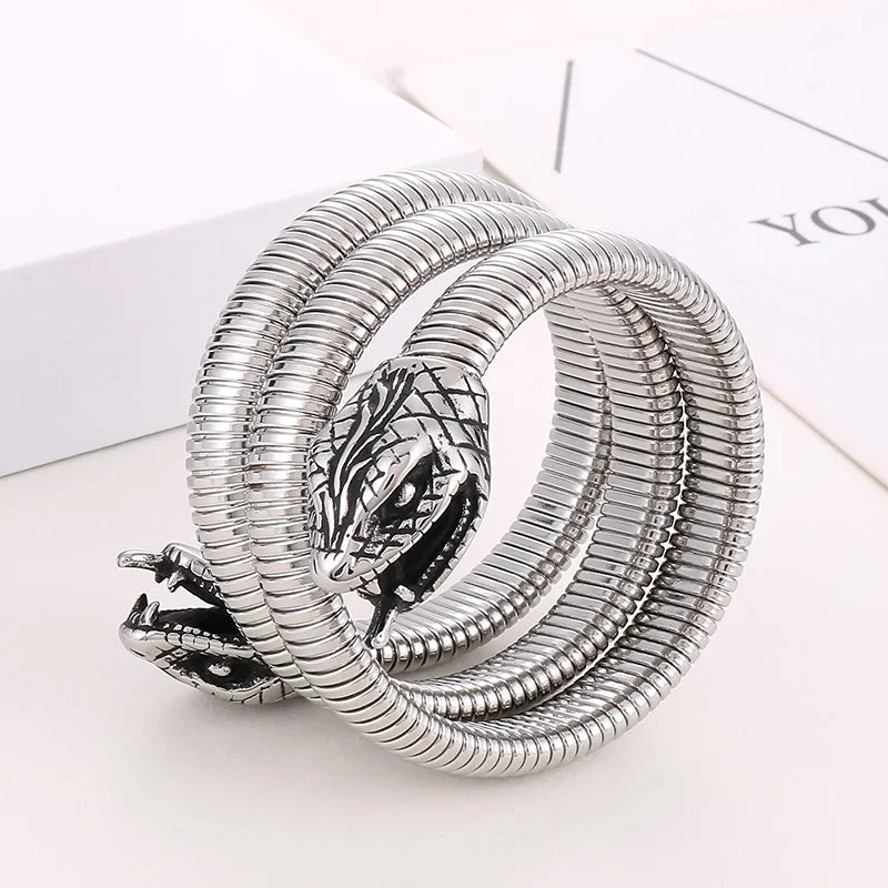 REBEL Vintage Elastic Stainless Steel Cuff Snake Bangle Bracelet for Men and Women