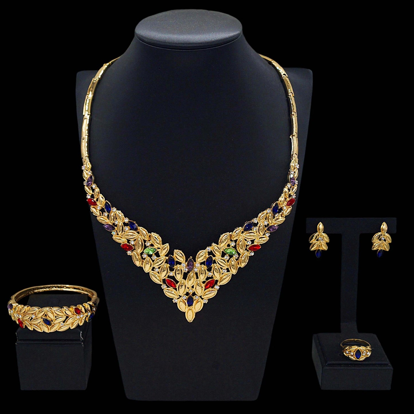 Zhuerrui High Quality Diamond Set Jewelry Set Color Gems Dazzling Earrings Heavy Industry Charm Senior Factory Direct SalesHM200