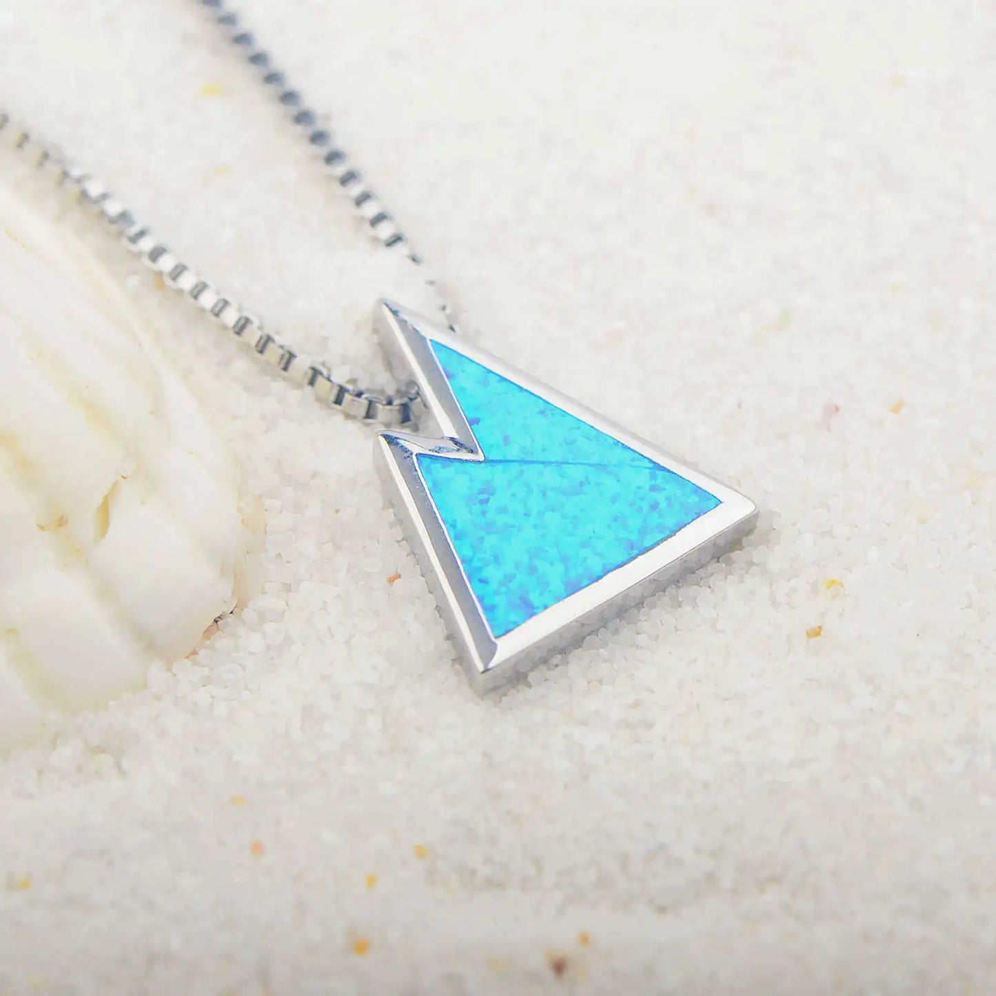 Geometric Silver Plated Copper Alloy Opal Lariat Necklace for Women Aobao