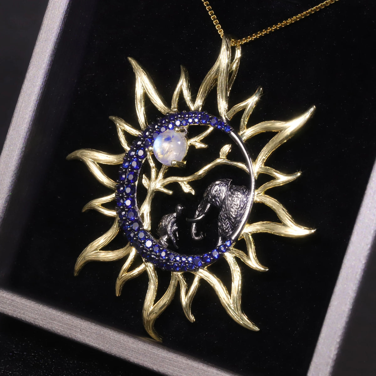 ArtistA C8096 Abiding Factory Designer Handmade Elephant Sun 925 Silver Inspiration Inspired Moonstone Charms Pendant for Jewelry Making
