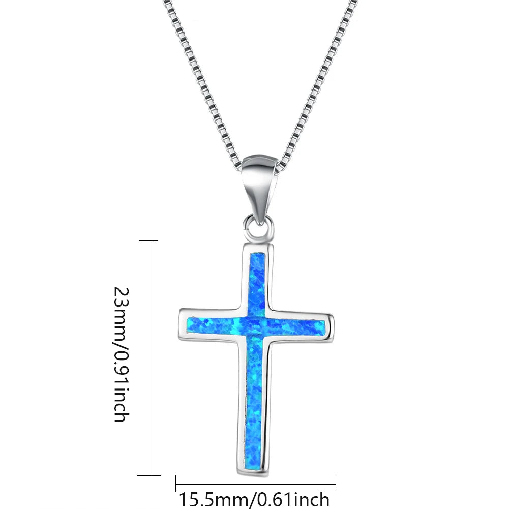 Cross Motif Sea Turtle Silver Plated Copper Alloy Opal Lariat Necklace for Women Aobao