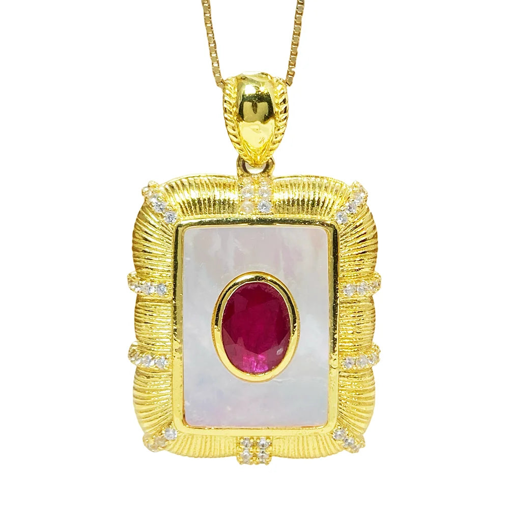 Gioiellieri Natural Ruby Pendant 925 Sterling Silver Gold Plated Setting High Quality Precious Red Gemstone Fashion Jewelry Gift