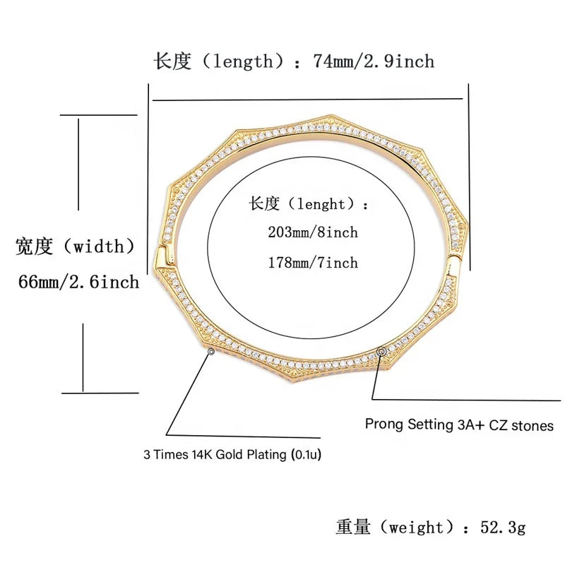 New Design Gold Silver Color Zircon Prong Setting Iced Out Brass Gold Plated Zircon Shiny HipHop Finger Bracelet Men Women Gifts
