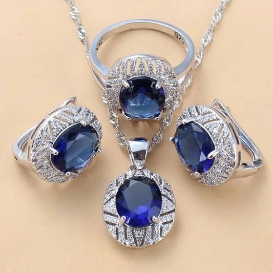 Bridal Costume Jewelry Sets With Zirconia 925 Silver Dangle Clip Earrings and Ring 3 Piece Set for Women Wedding Gift