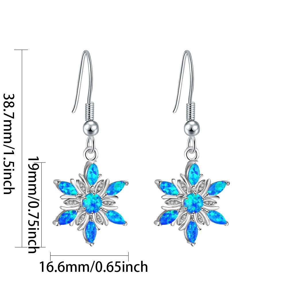 Trendy Ocean Blue Opal Flower Pendant Earrings-Hawaiian Wave-Inspired Brass Dainty Jewelry for Women Gift
