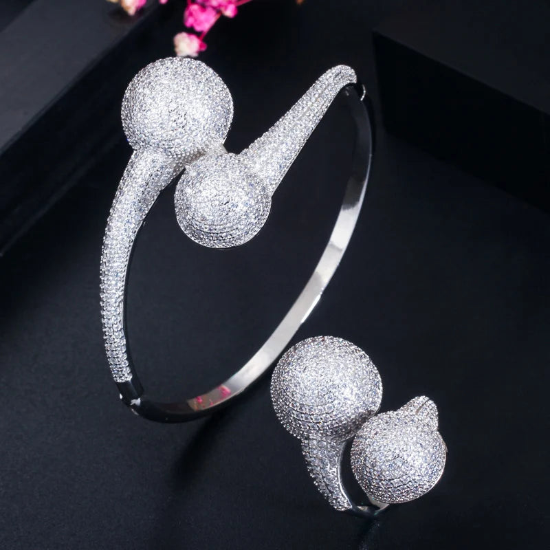 S&S Micro Pavé CZ Bangle & Ring Set – Open Size – Rose Gold, Gold & Silver – Collection