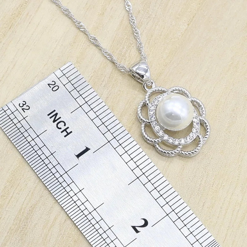 XOTICA 925 Silver Bridal Jewelry Set for Women Pearl Necklace Earrings Rings Pendant-Wedding or Party Gift