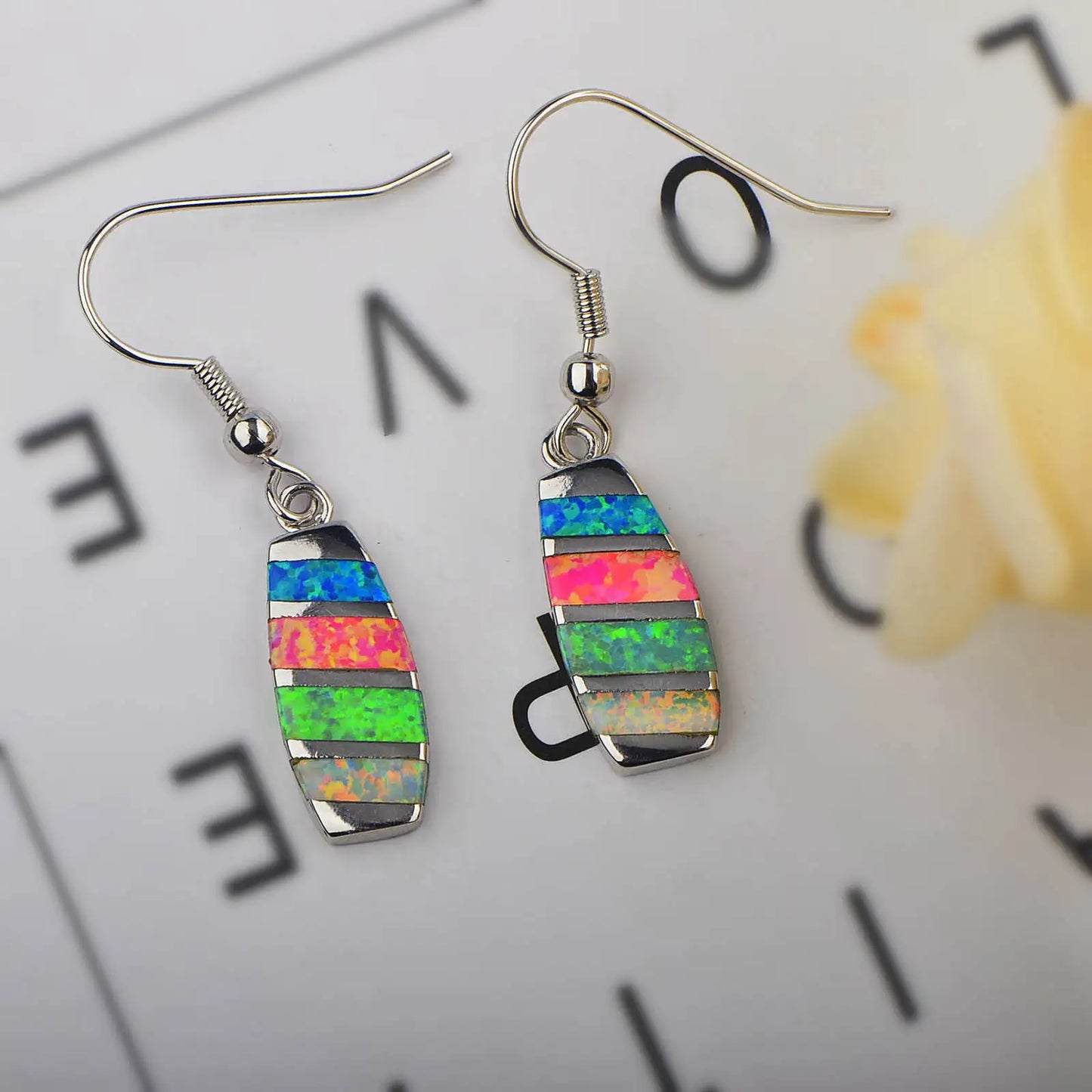 TikTok Ins European and American Style Opal Color Women's Gold-Plated Rectangular Simple Opal Drop Earrings Wholesale