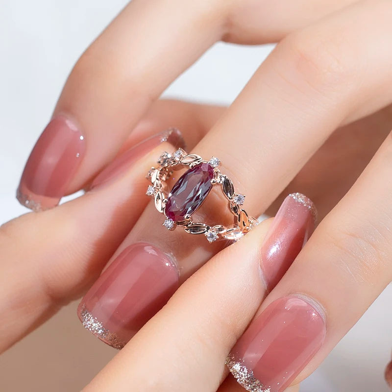 Messi Jewelry  MSR-945 14K Rose Gold Lab Grown Gemstone Ring for Women
