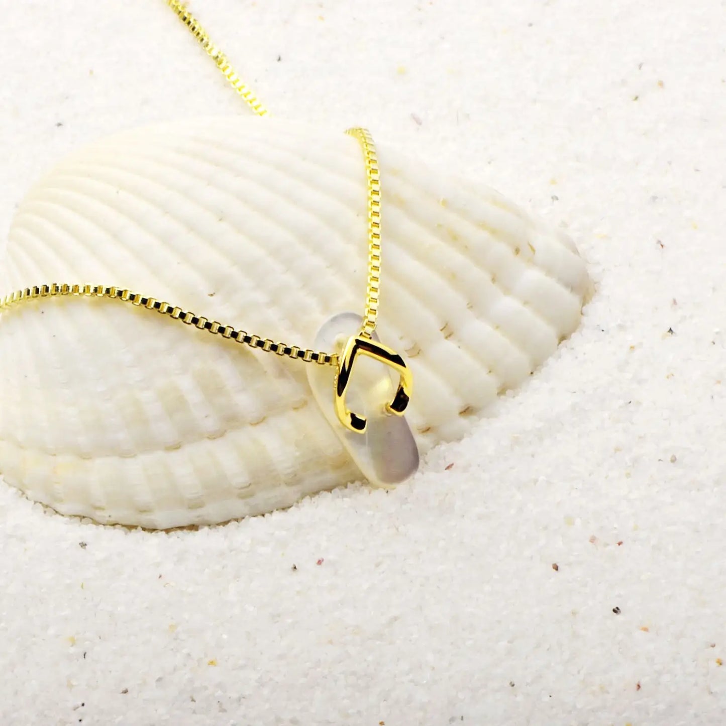 Gold Flip Flop Pendant | Shell Accent Fashion Necklace