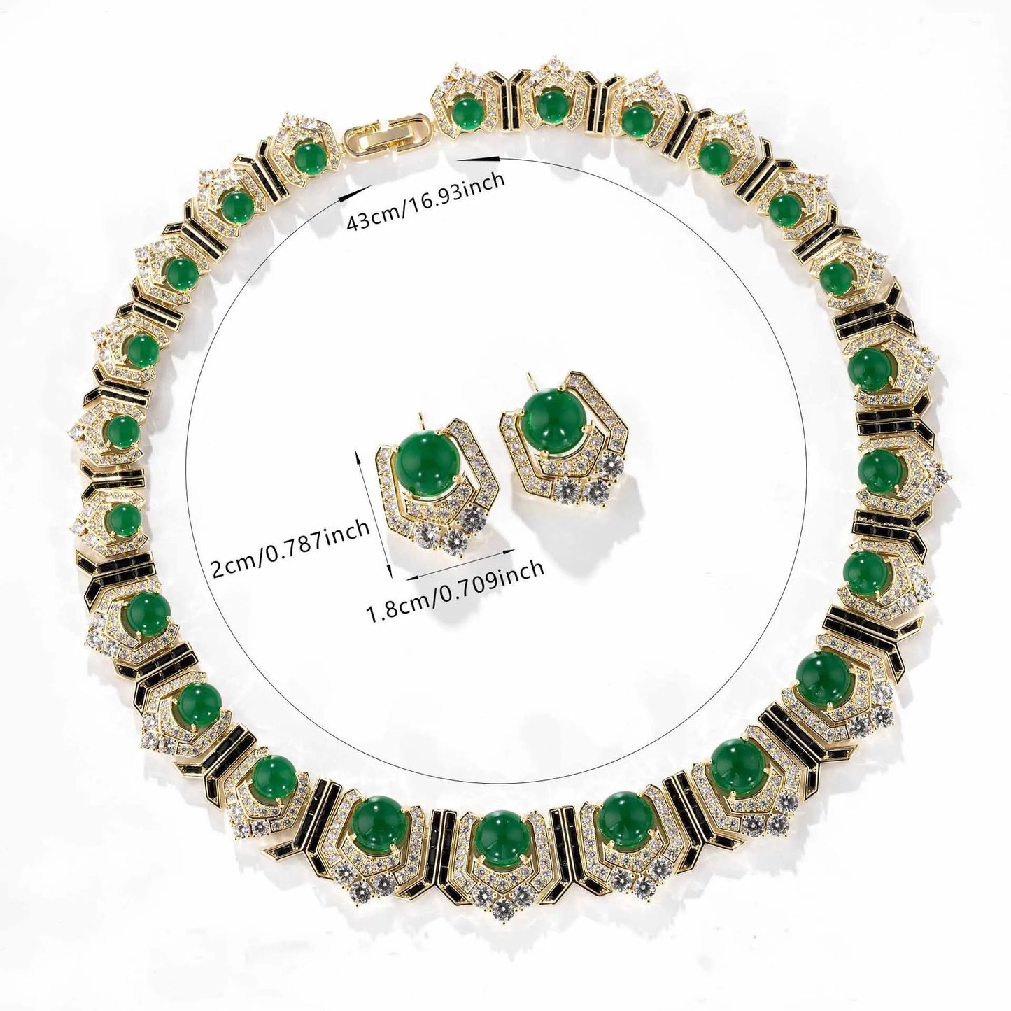 Vintage Zirconia Geometric Choker Necklace & Earrings Bridal Set — Red, Green & Purple