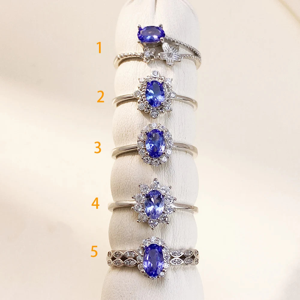 Natural Tanzanite Rings for Women 925 Sterling Silver Classic Rhodium Plated Engagement Fashion Jewelry