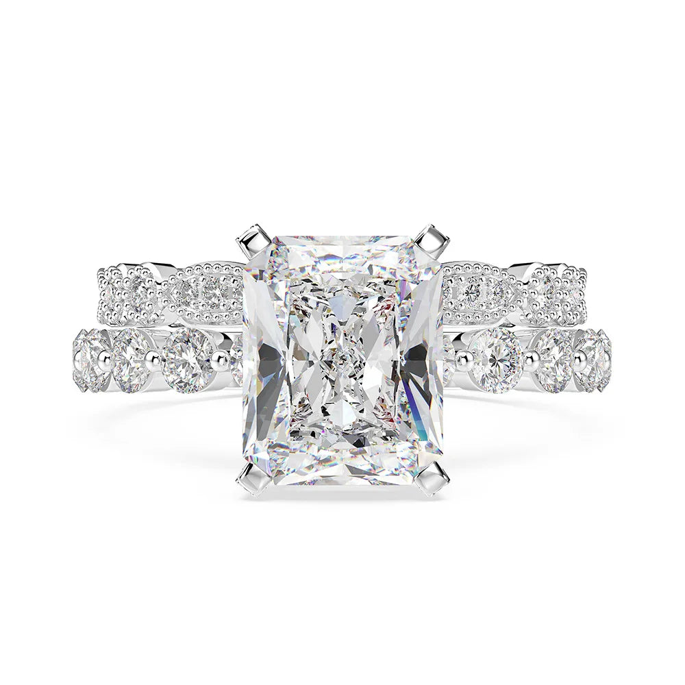 MuShan Jewelry New Fashionable Light Luxury Platinum Plated Silver High Carbon Diamond 4ct Rectangular 8*10 Women's Party