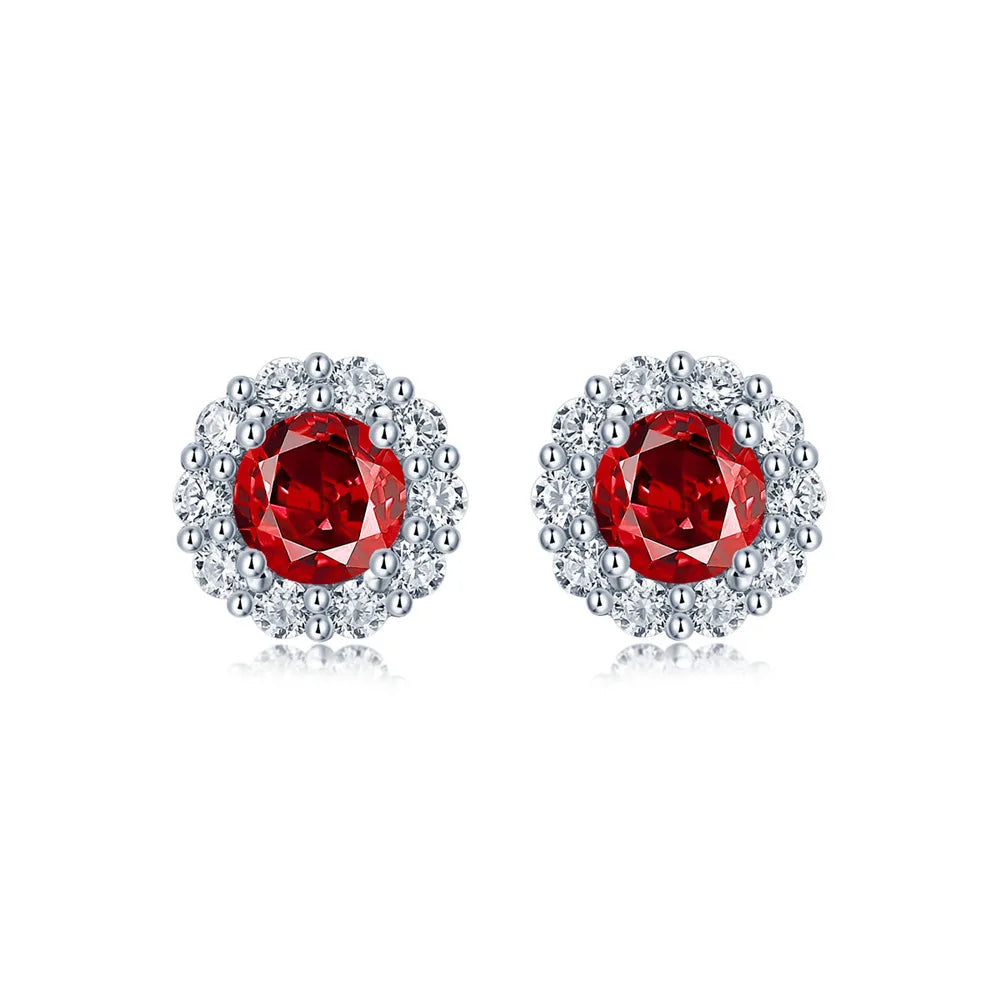 MUSHAN Jewelry Factory 925 Sterling Silver Earrings Round Synthetic Gemstones Ruby Emerald S925 CZ Zirconium Stud Earrings