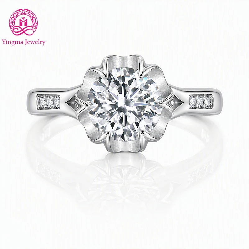 ArtistA Chic Floral Six Prong Lab Grown Diamond Ring 1CT D VVS1 VVS2 9K 10K 14K 18K Gold Platinum Women Luxury Fine Jewelry