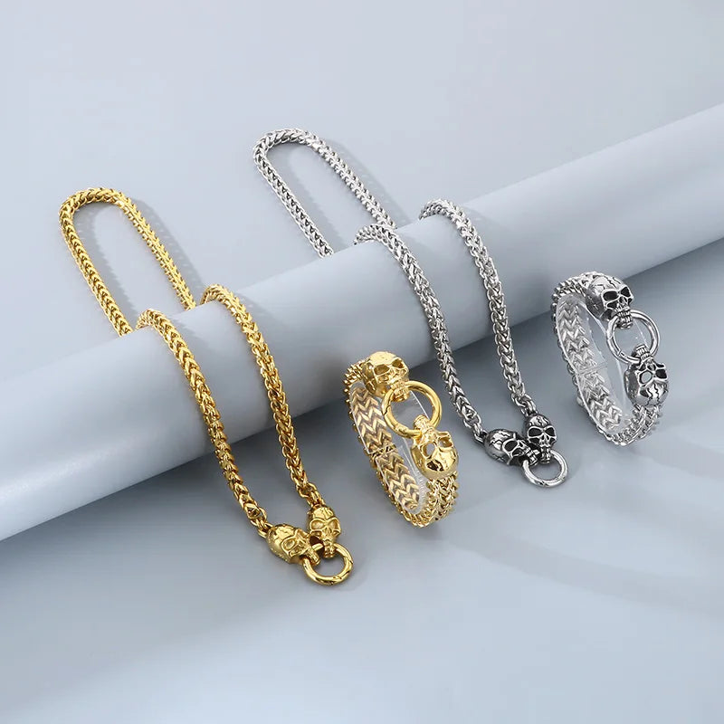 REBEL Men Fashion Punk Stainless Steel Bracelet Scary Skull Link Chain Bracelet