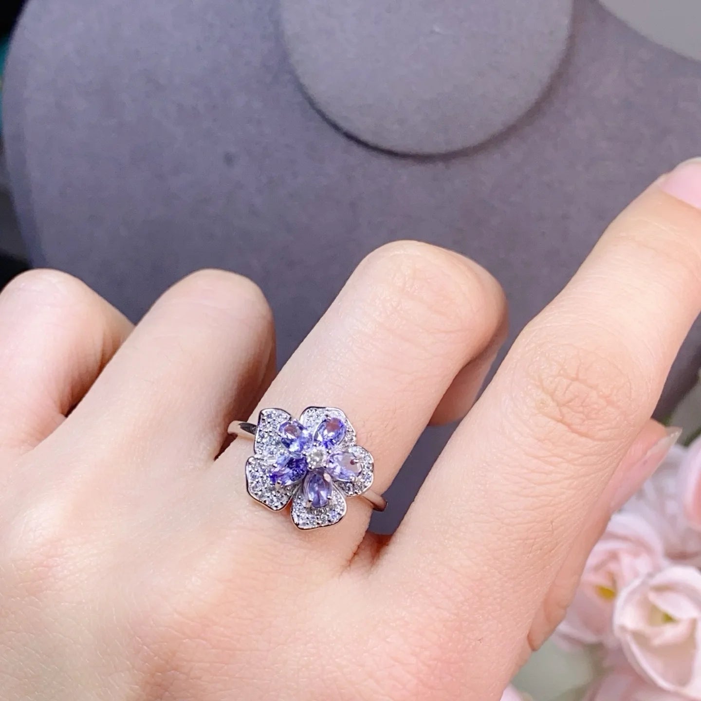 925 Sterling Silver Natural Tanzanite Set Ring Earring Necklace   Gold Plated Jewelry Set for Women