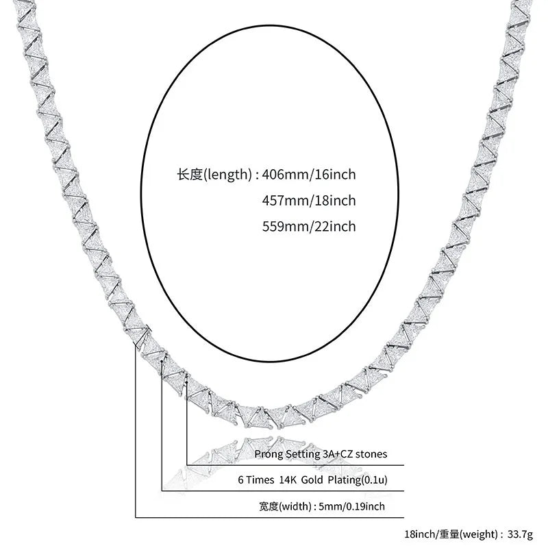 Luxury Bling Jewelry Triangular Zircon Choker Necklace Men Women's Hip Hop Tennis Zirconia CZ Diamond Geometric Chains Trendy