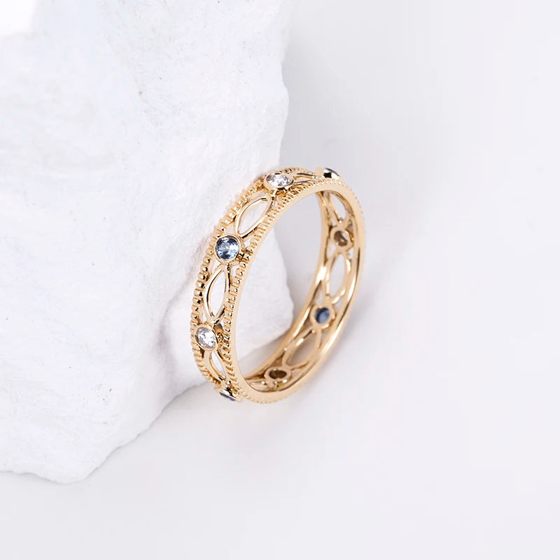 Gemfiori Messi Jewelry MSR-1534 Luxury 9K Gold Stackable Ring Lab Gemstone & Lab Diamond