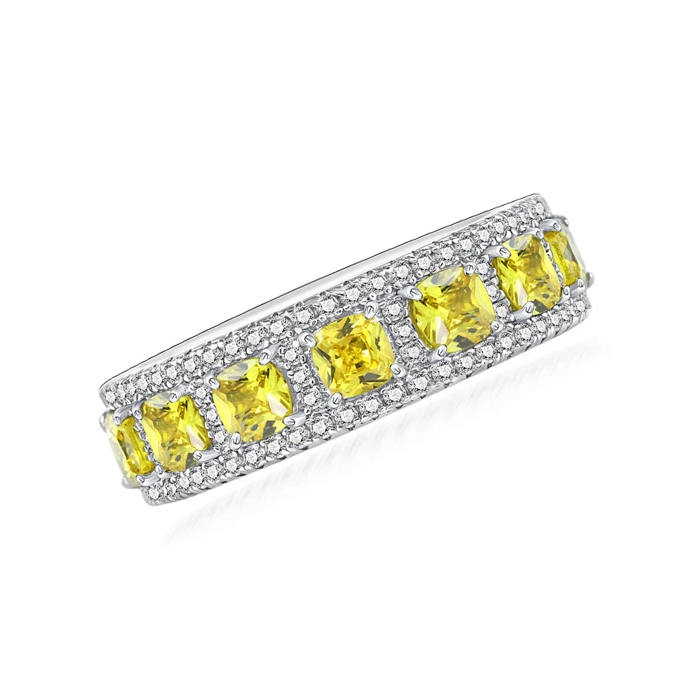 Silverelli | 925 Silver 0.25ct Fat Square Cut High Carbon Diamond Ring | 3.5×3.5mm | Pale Yellow | Platinum Plated