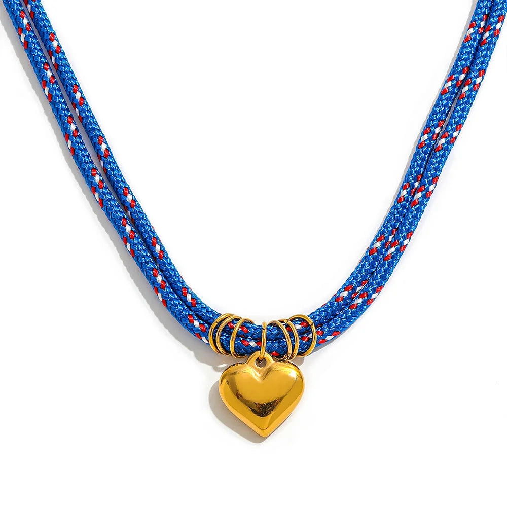 Joolim PVD Plated Wholesale Waterproof Summer Fashion Love Heart Pendant Nautical Rope Chain Necklace Stainless Steel Jewelry