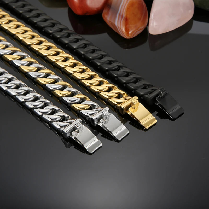 KALEN Jewelry Gold Bracelet Hand Stainless Steel Link Chain Bracelet for Men