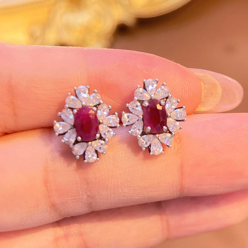 Gioiellieri Luxury Natural Red Ruby Earrings 925 Sterling Silver Wedding Party Gift Fine Jewelry