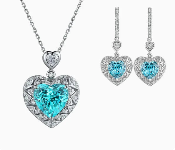 Gemfiori Fashionable High-End Paraba Heart-Shaped Pendant S925 Silver Bead Chain Necklace for Women 85-Carat Center Stone