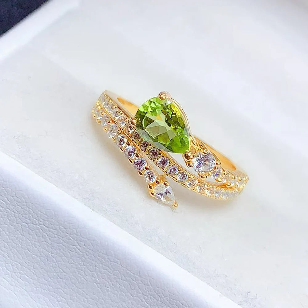 Gioiellieri Quality 925 Sterling Silver Gemstone Ring Pear Cut Natural Crystal Rhodium Plated Luxury Couple Ring Prong Setting