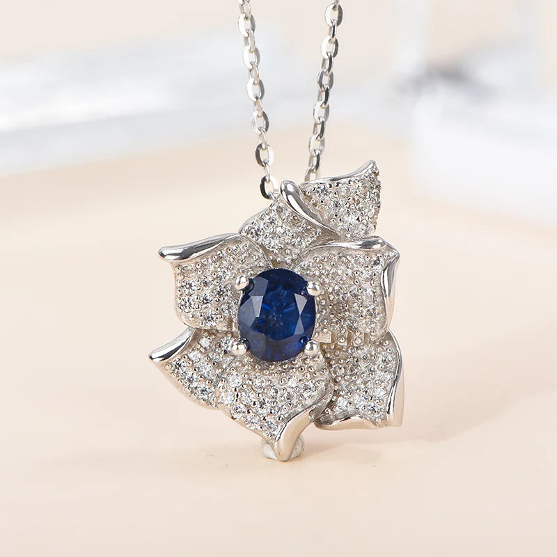 Gioiellieri Hot Popular 925 Sterling Silver Luxury Flower Shape Bohemian Bridal Wedding Natural Tanzanite Necklace Gold Rhodium Plated