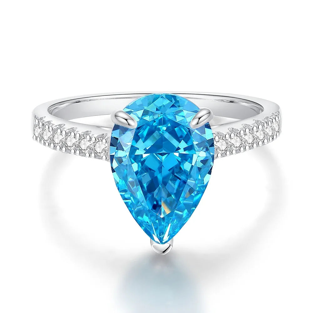 Waterproof Women 925 Sterling Silver Aquamarine 5A 8A Cubic Zirconia Ring Wedding Anniversary Rings Custom Jewelry Supplies