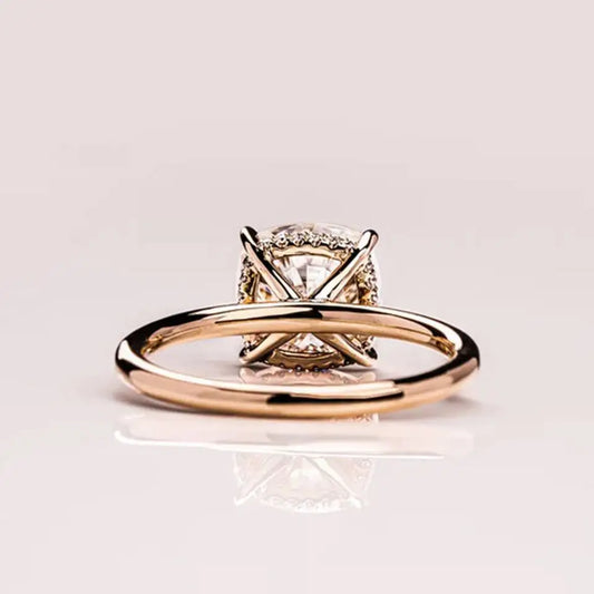 Natural Diamond 14k Solid Gold Solitaire Ring Cushion Cut Hidden Halo Prong Setting Cute Classic Engagement Wedding Party 1-3ct