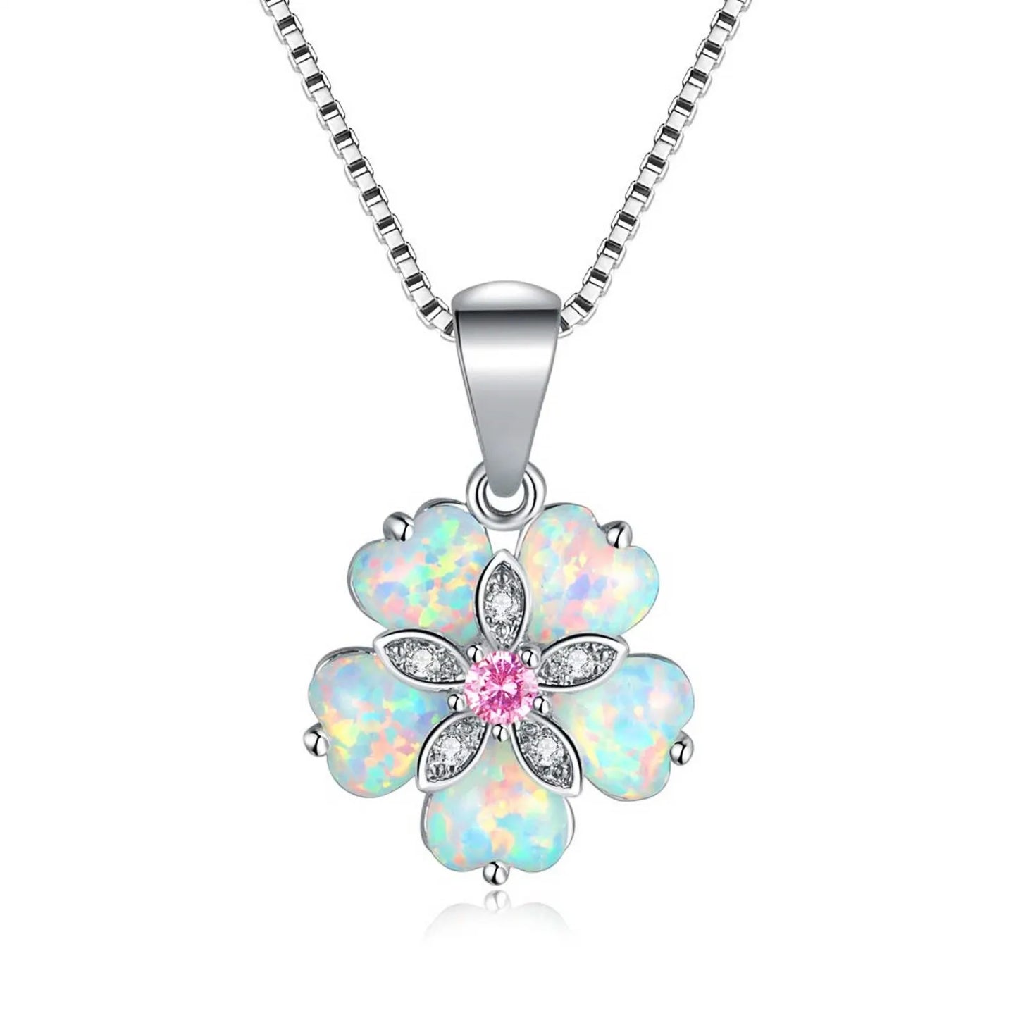 TikTok INS Wind Hawaii Beach Explosion Brass Opal Flower Pendant Necklace Cute Style Children's Wholesale Inlaid Charms