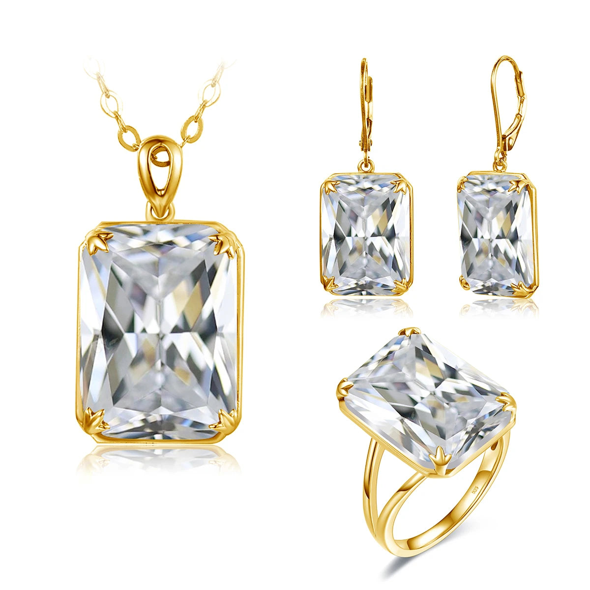 ArtistA Szjinao Women Sparkling Blue Sapphire Pendant Earrings Ring Set Real 925 Sterling Silver Gold Plated Luxury Jewelry Set