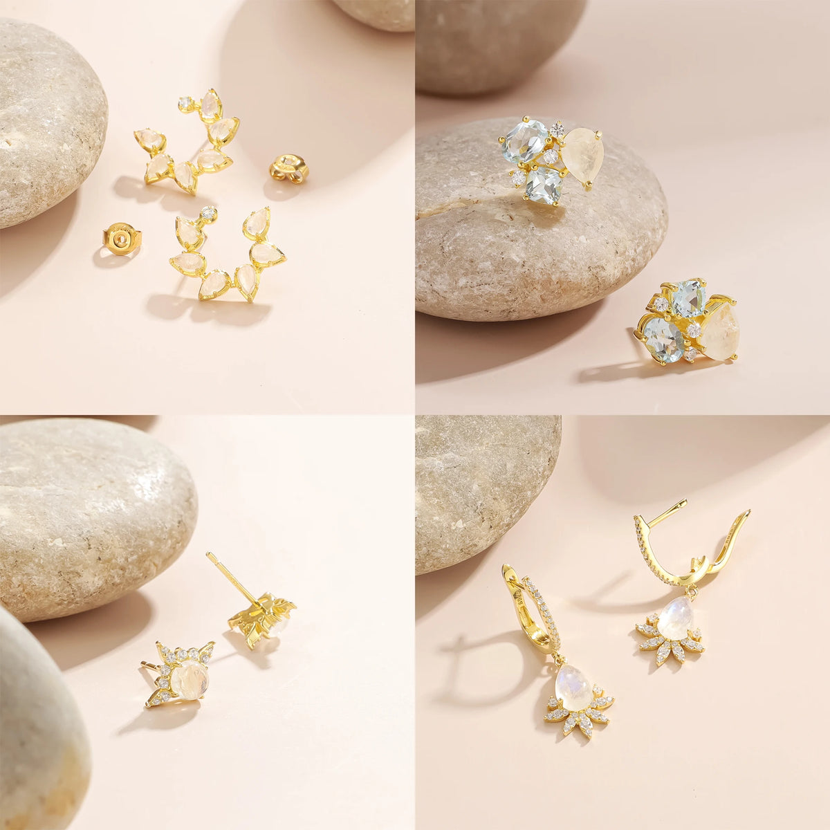 ArtistA Abiding Shiny Milky Blue Moonstone Olive Pear Tear Drop Stud Earrings 925 Sterling Silver with Cubic Zirconia Topaz Side Stones